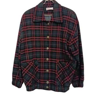 Vtg. Plaid Wool Jacket/Coat Sz XL Monogram JB (Fletcher? Buttons Lined Green Red - Image 1 of 4