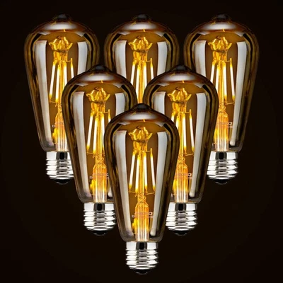 LED Dimmable Edison Light Bulbs 4W, 2200K-2400K Warm White (Amber Glass) ST64... - Image 1 of 4