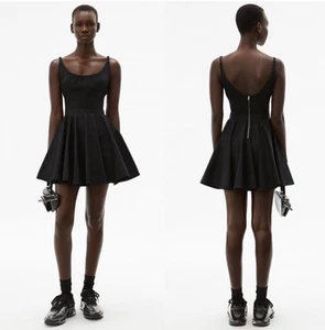 Alexander Wang Hybrid Poplin Fit and Flare Tank Dress in Black 0 - Picture 1 of 21