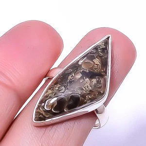 Turritella Fossil Agate Silver Plated Jewelry Ring s.8 R1995-12, Christmas Gift - Picture 1 of 6