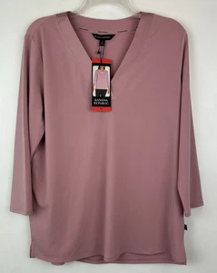 Banana Republic Top Womens M V Neck 3/4 Sleeve Lightweight Stretch Pink Solid - Picture 1 of 12