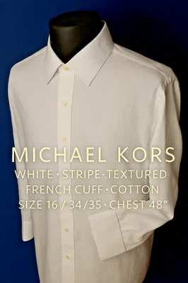 Michael Kors White Stripe French Cuff Shirt 16 34/35 Cotton Dress Chest 48" - Image 1 of 4