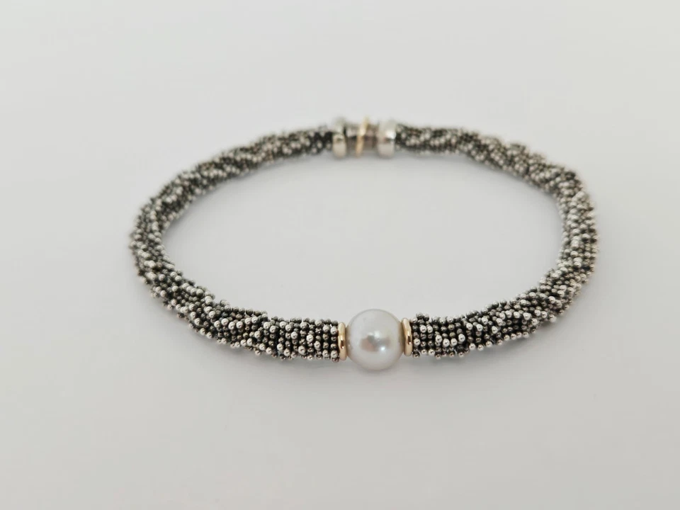 Michael Dawkins Sterling Silver & Pearl 14k Gold Detail Caviar Bead Bracelet 7.5 - Image 1 of 4
