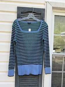 NWT Talbots Pretty Blues Green Check Square Scoop Neck Long Sleeve Sweater 1X - Picture 1 of 6