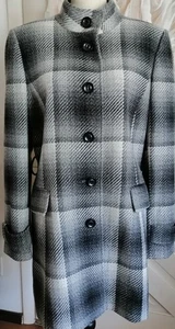 Tahari Damen Tweed Peacoat Mantel gefüttert schwarz grau elfenbein kariert Größe 14 - Bild 1 von 4