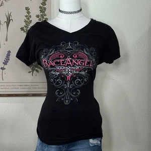 Y2k Race Angel Always Fast Never Last Glitzer Grafik Baby T-Shirt McBling Trashy L - Bild 1 von 7