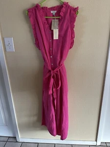 NWT SUNDANCE CATALOG Antoinette Fuchsia Ruffle LINEN Dress Petites L Orig $148 - Picture 1 of 3