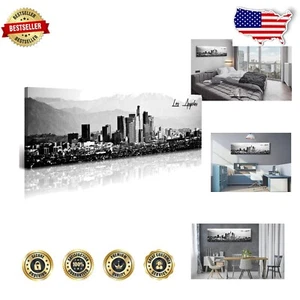 Los Angeles Skyline Black and White Canvas Art - Stunning 47.3'' Panoramic View - Picture 1 of 8