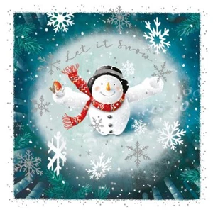 Smiling Snowman Let it Snow Festive Foil Finished 6 Charity Christmas Cards Pack - Picture 1 of 1