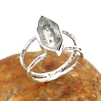 Anillo de diamantes naturales Herkimer plata de ley 925 anillo de cristal de diamantes-H068 Foto 1 de 2