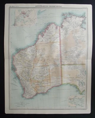Mapa antigo: Austrália - Seção Oeste por John Bartholomew, Times Atlas, 1920 - Imagem 1 de 4