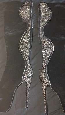 Black Velvet Over The Knee Thigh High Platform Boots Party Holiday Rhinestone 8 - Image 1 of 4