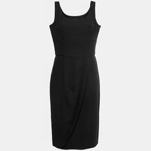 GIORGIO ARMANI Black Wool Crepe Tulip Draped Sleeveless Sheath Dress Size 42 / 6 - Picture 1 of 14