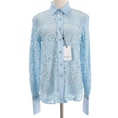 Top Robert Graham Nuevo con Etiquetas Priscilla Encaje Abotonado Talla M en Azul Claro Foto 1 de 4