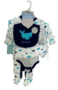 Always Loved Baby Junge 7-teiliges Body Lätzchen 3-6 Monate Handschuhe Wale Anker Geschenkset - Bild 1 von 11