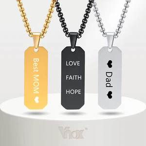 Vnox Free Custom Personalize Plain Vertical Bar Pendant Necklaces for Men Women - Picture 1 of 15