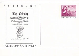 NORWAY 1987 MNH POSTAL STATIONERY CARD 340TH ANNIV OF NORWAY POST OFFICE - Picture 1 of 1