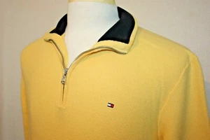 Tommy Hilfiger 100% Cotton 1/4 Zip Yellow Pullover Size Large EUC - Picture 1 of 5