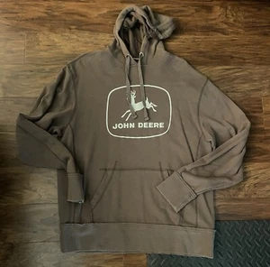 Vintage Logo John Deere Hoodie Mens M Sweashirt Farm Tractor Brown Sweater - Picture 1 of 3