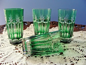 Vintage Bohemian Crystal Green Cut to Clear Water/Ice Tea Glasses Set of 4 - Picture 1 of 7