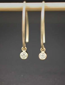 3mm Bezel Set Round Cut Moissanite Dangle Drop Earrings 14K Yellow Gold Plated - Picture 1 of 5