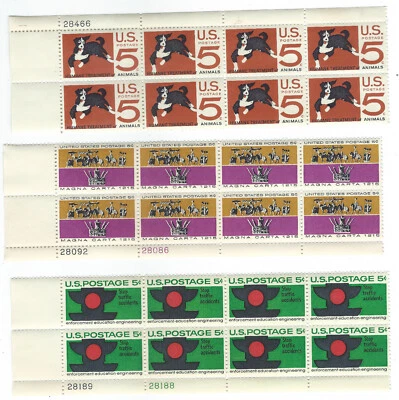 Lot of 3 Five Cent Stamp Blocks Dog Humane Annimals Magna Carta Stop Traffic Acc - Image 1 of 4