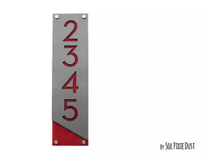 Modern House Numbers, Concrete with Red Acrylic - Vertical - Plaque Sign - Picture 1 of 7