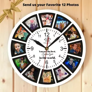 Custom Photo Clock Home Decor Grandfather Gift 38cm Photo Clock Gift for Grandpa - Picture 1 of 8