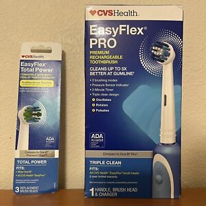 CVS HEALTH EASY FLEX PRO RECHARGEABLE TOOTHBRUSH  & 3 REPLACEMENT BRUSH  HEADS