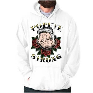 Popeye Strong Retro Cartoon Flower Tattoo Hoodie Hooded Sweatshirt Men Women - Picture 1 of 7