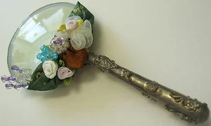 Cute Pink & White Floral Magnifier with Blue Beads And  Faux Silver Handle NEW!  - Picture 1 of 5