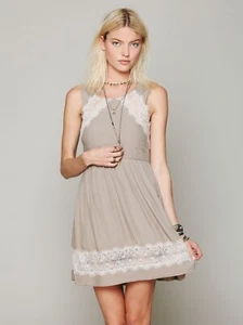 Free People Georgia Spitzenkleid Damen 6 beige ärmellos gefüttert Boho Festival - Bild 1 von 10