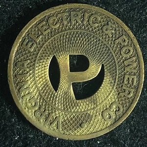 Virginia Electric & Power Co. "One Fare Portsmouth Div." Token 23mm VGC Scarce  - Picture 1 of 3