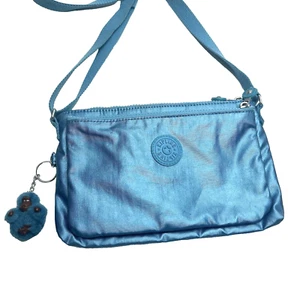 #KIPLING Women's Shoulder Crossbody Small Shimmer Blue Double Zip - Picture 1 of 9