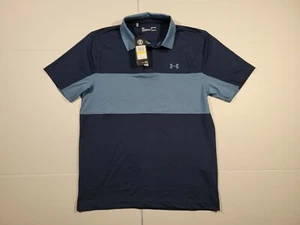 NWT Mens Under Armour Golf Heatgear Polo Navy Baby Blue Size Mens Medium - Picture 1 of 6