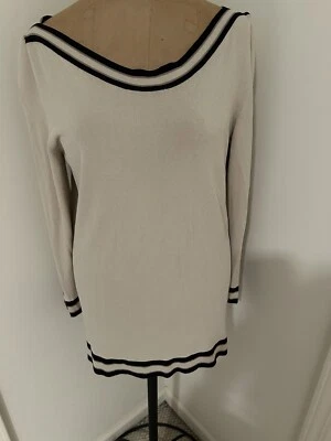 Max Mara XL бежевый в полоску отделки длинные рукава с плеч пуловер - Изображение 1 из 4