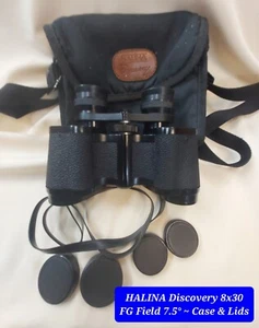 HALINA Discovery 8x30 Binoculars+ Lids +Soft Case & Straps Wide Angle F=7.5° VGC - Picture 1 of 23