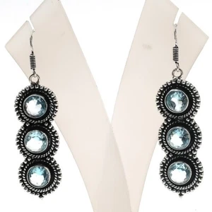 Aqua Aquamarine Gemstone Handmade 925 Sterling Silver Jewelry Earring Sz 2.50'' - Picture 1 of 1