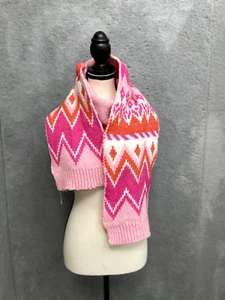 Old Navy Scarf Womens OS Pink Orange Fair Isle Winter Layering Warm Gift New - Picture 1 of 8