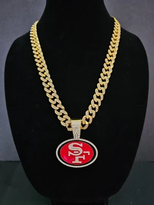 Collar de 24" de cristal helado de lujo cadena de eslabones cubanos de los 49ers de San Francisco Foto 1 de 4