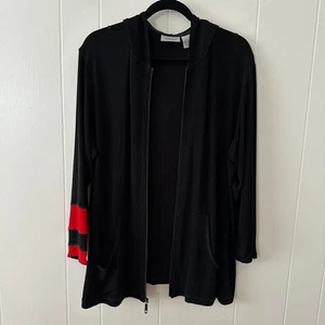 Chico's Travelers Black Zipper Hooded Long Sleeve Cardigan Jacket Sz 3 XL Slinky - Picture 1 of 11