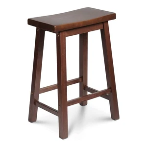 Classic Saddle-Seat 24 Inch Kitchen, Table, & Bar Counter Stool,Walnut(Open Box) - Picture 1 of 6