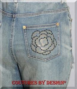 Pantalones de mezclilla St John Knits, pantalones (Marie) adornados con camelia talla 8-R nuevos con etiquetas - Imagen 1 de 3