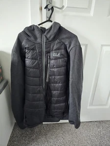 Jack Wolfskin Black/Grey Medium Hooded Fleece Lined Jacket Excellent Condition - Picture 1 of 6