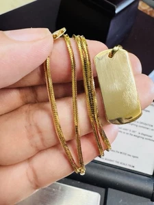 New Solid 18K 750 Saudi Real Fine Gold Rectangle Necklace 18/18.5” Inch 13.97g - Picture 1 of 21