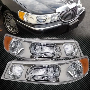 Headlights Halogen Chrome w/Xenon Driver Left Fits 98-2002 Lincoln Town Car - Picture 1 of 4