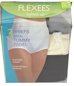 Flexees Control Bragas Aligerar Panel Abdomen Talla 2XL 9 Paquete De 3 Negro Blanco - Imagen 1 de 2