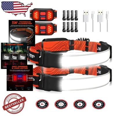 2-Pack LED Headlamp, 1000 Lumens, 230° Vision, Rechargeable, Waterproof - Image 1 of 4
