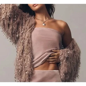 ~ NUEVO* Anthropologie Lg Tilda Top Sin Tirantes Terciopelo, Lt Malva Silenciado Gris Rubor - Imagen 1 de 15