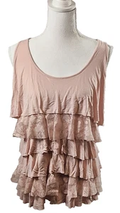 Almost Famous Y2K Womens Pink Sleeveless Blouse Ruffled Scoop Neck Size XL - Picture 1 of 6